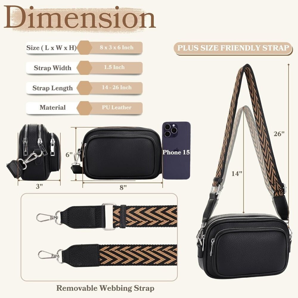 Small Vegan Leather Crossbody Bag for Women with Adjustable Strap - Picture 3 of 6